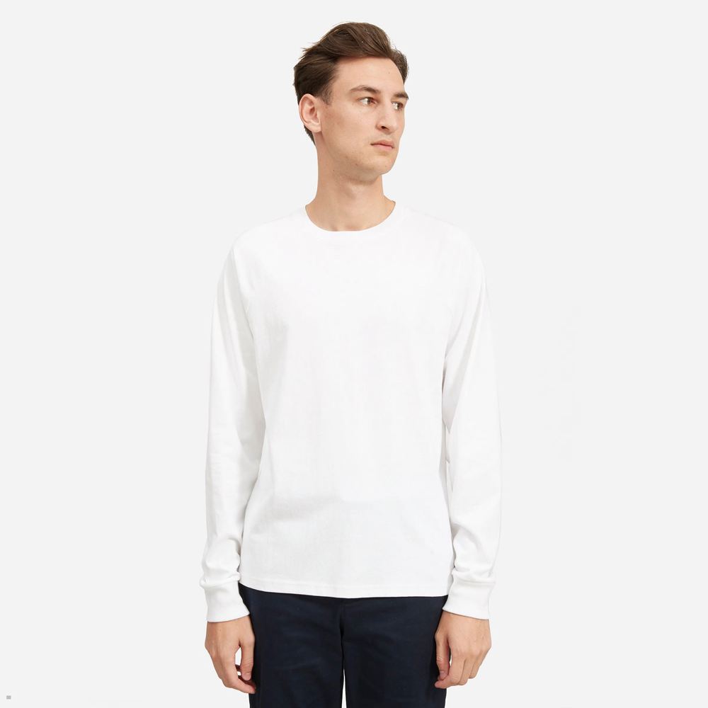 T Shirts Everlane The Premium-Weight Long-Sleeve Crew Blanche Homme | EEZ-54563566