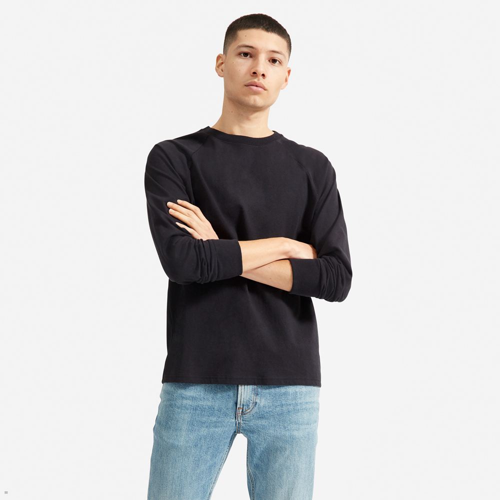 T Shirts Everlane The Premium-Weight Long-Sleeve Crew Noir Homme | DKC-45666555