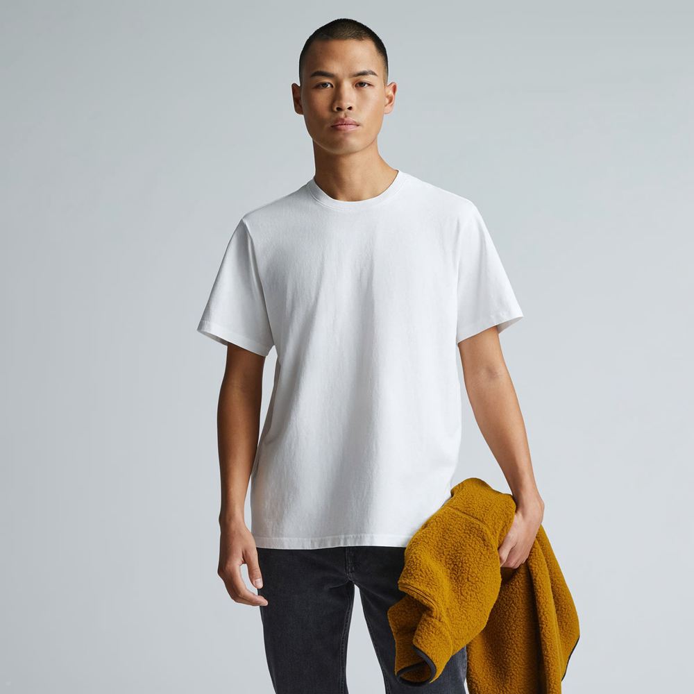 T Shirts Everlane The Premium-Weight Crew Blanche Homme | DZD-86102144