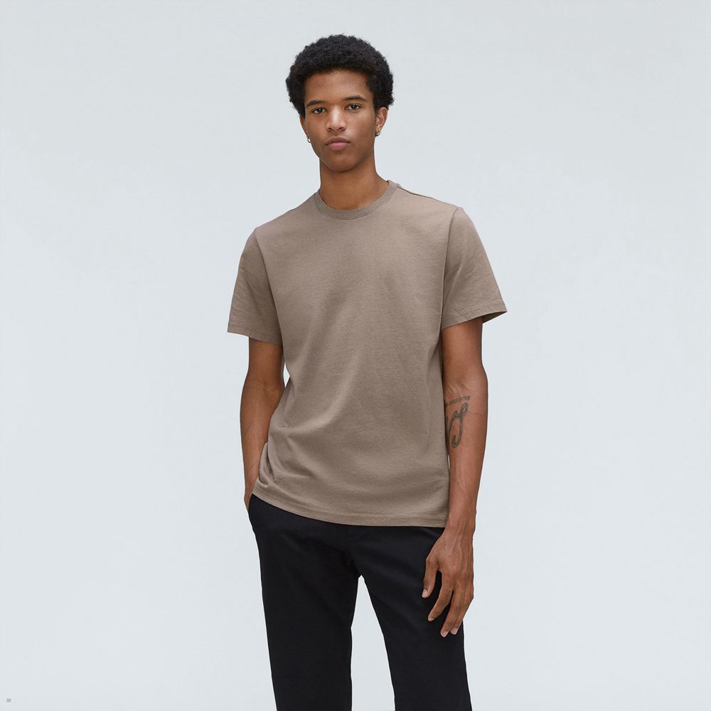 T Shirts Everlane The Premium-Weight Crew Marron Homme | TXJ-89953570