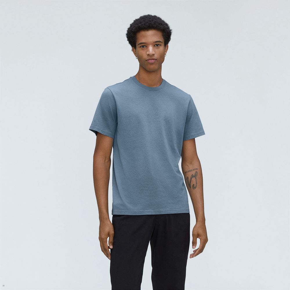 T Shirts Everlane The Premium-Weight Crew Bleu Homme | IFD-58767941