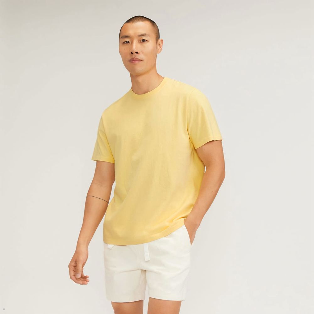 T Shirts Everlane The Premium-Weight Crew Jaune Homme | EDJ-04097194