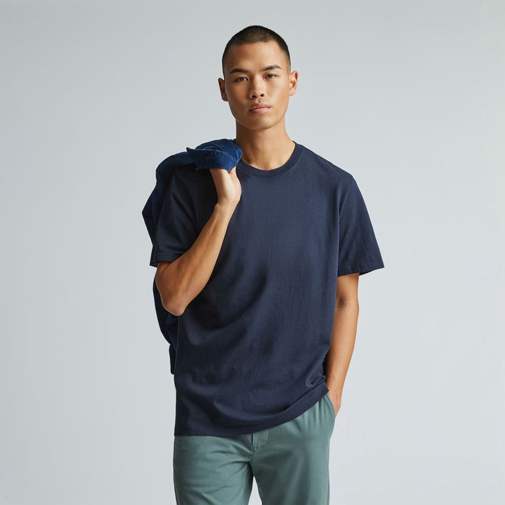 T Shirts Everlane The Premium-Weight Crew Bleu Marine Homme | JTK-09804166