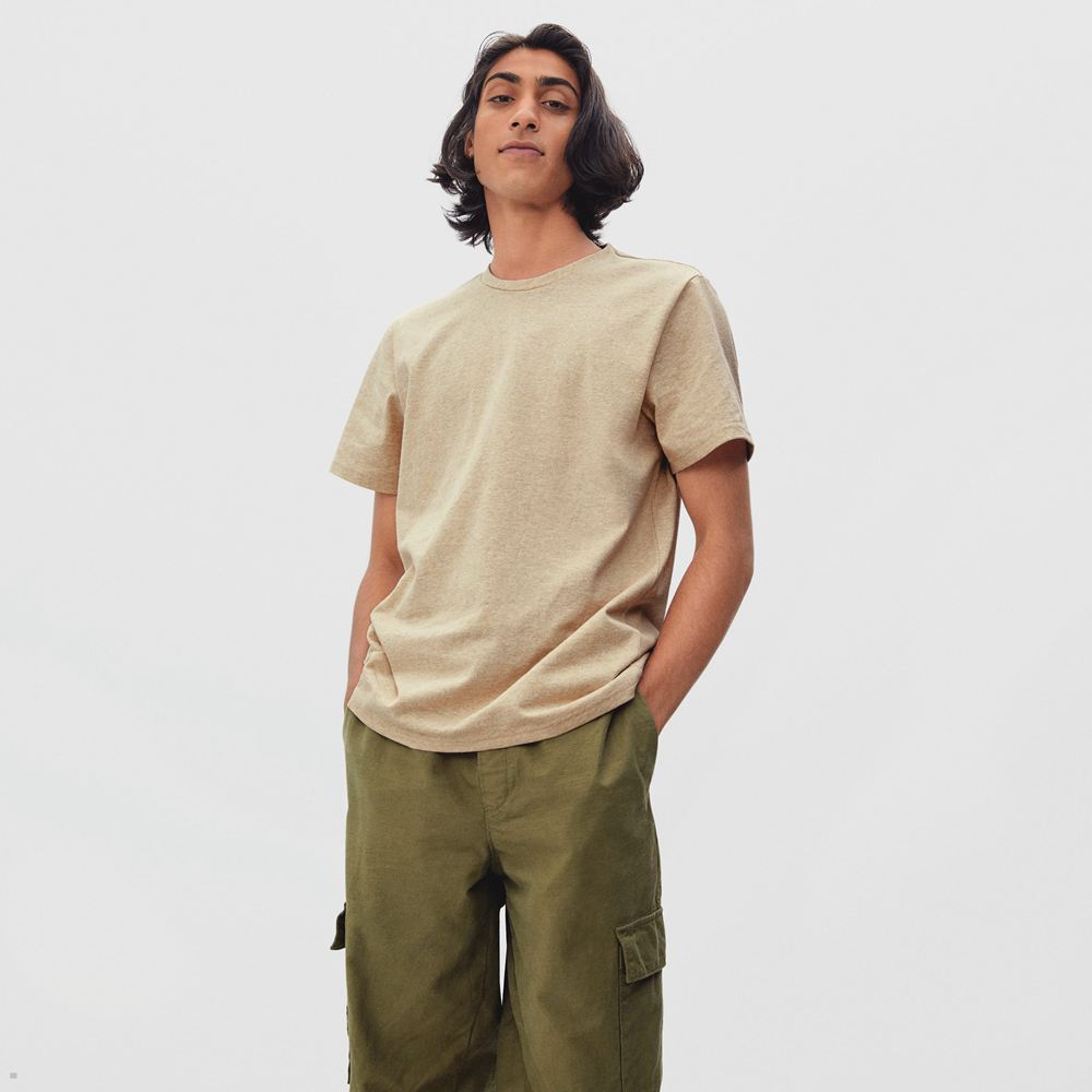 T Shirts Everlane The Premium-Weight Crew Beige Homme | FLN-21928742