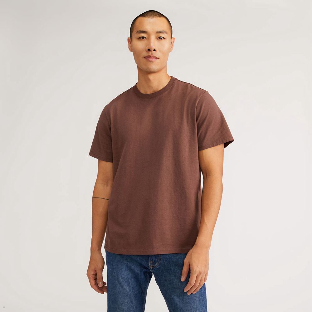 T Shirts Everlane The Premium-Weight Crew Marron Homme | TCC-48107057