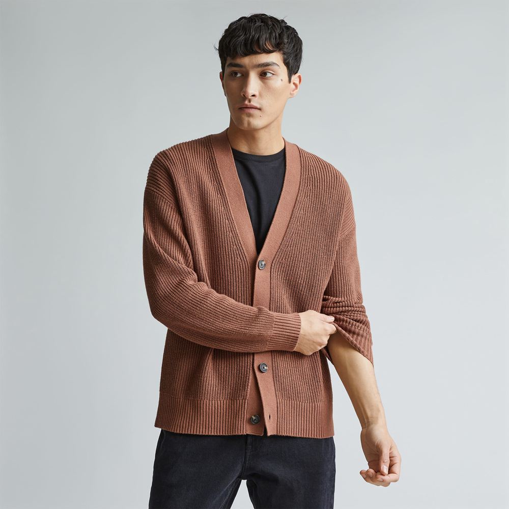 Chandails Everlane The No-Sweat Nervuré Cardigan Marron Homme | RJI-92473656