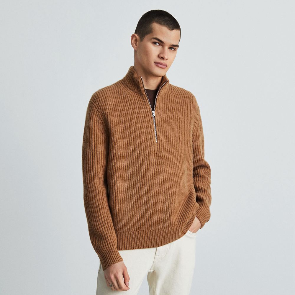 Chandails Everlane The Felted Merino Half-Zip Marron Homme | CHZ-85915476