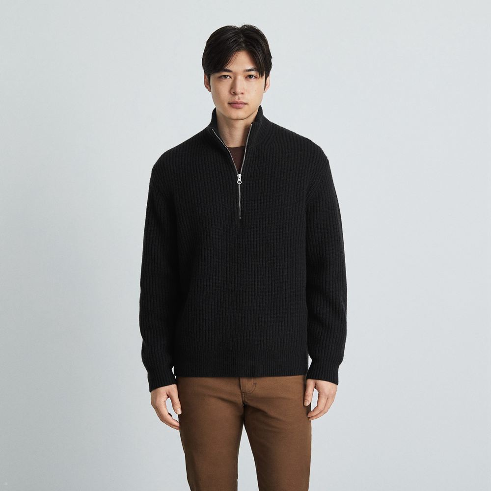 Chandails Everlane The Felted Merino Half-Zip Noir Homme | ORA-22869034