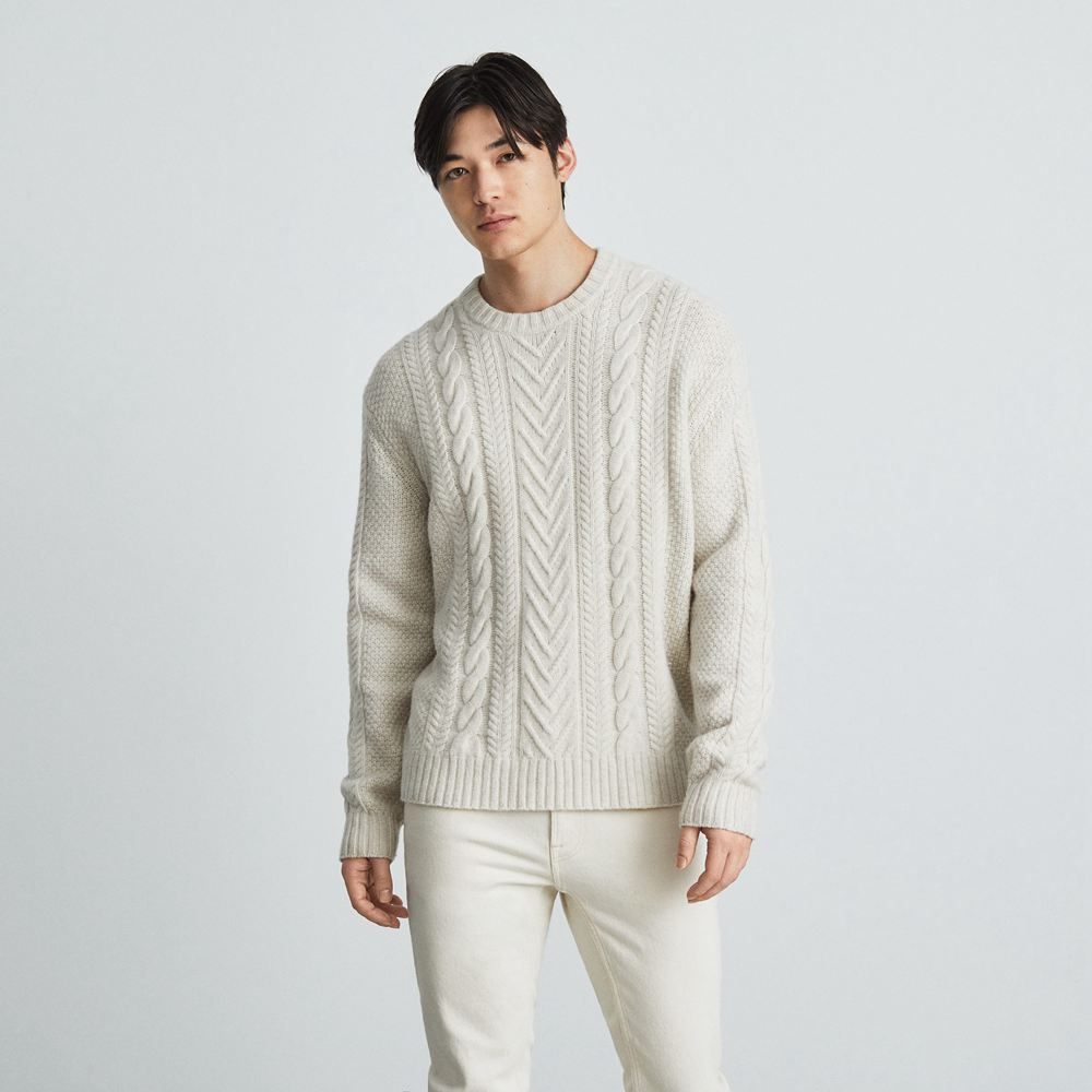 Chandails Everlane The Felted Merino Cable-Knit Crew Blanche Homme | ODE-64644189