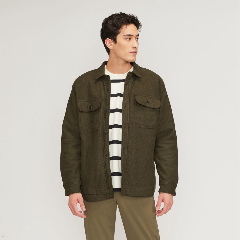 Chemises Everlane The Renew Fleece-Doublée Heavyweight Over Vert Olive Homme | EPU-25826793