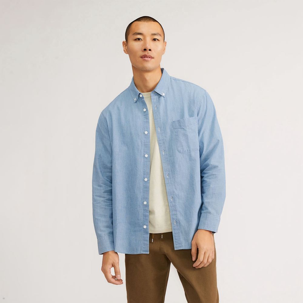 Chemises Everlane The Relaxed Organic Chambray Bleu Homme | RUT-38292790