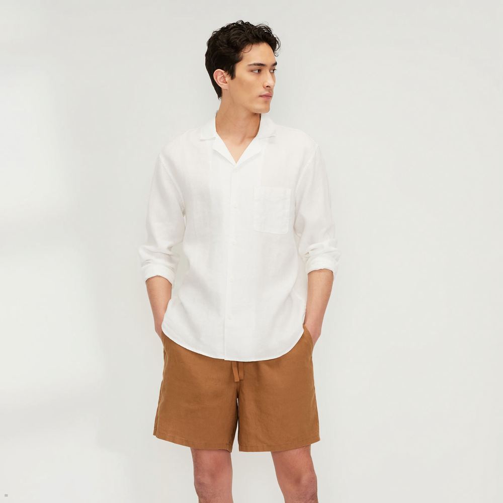 Chemises Everlane The Relaxed Linen Long Sleeve Camp Blanche Homme | WRU-04260484