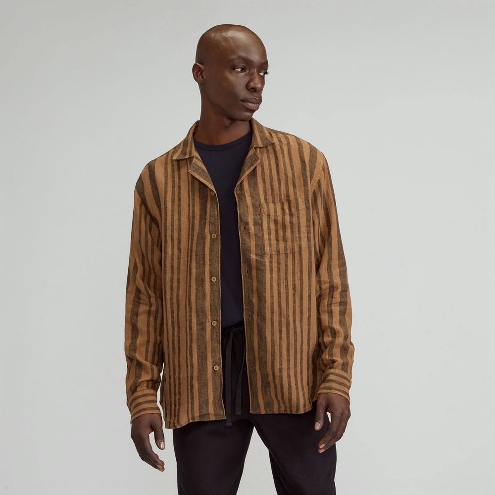 Chemises Everlane The Relaxed Linen Long Sleeve Camp Marron Homme | DIW-12102961