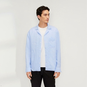 Chemises Everlane The Relaxed Linen Long Sleeve Camp Bleu Homme | JMG-60444892