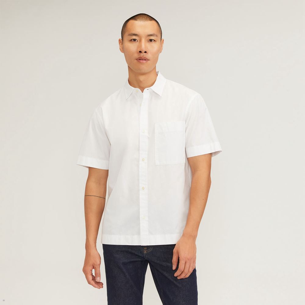 Chemises Everlane The Poplin Corta-Sleeve Blanche Homme | HIB-61568458