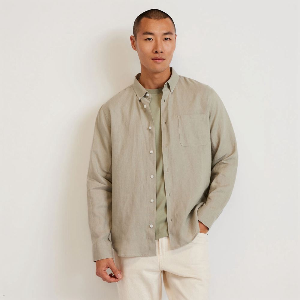 Chemises Everlane The Linen Standard Fit Vert Olive Homme | UVH-02672846