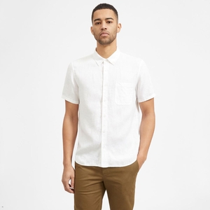 Chemises Everlane The Linen Corta-Sleeve Standard Fit Blanche Homme | PUT-89023805