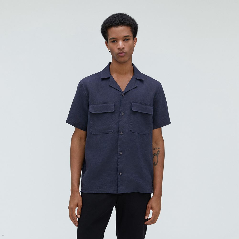 Chemises Everlane The Linen Camp Bleu Marine Homme | YEV-99891173