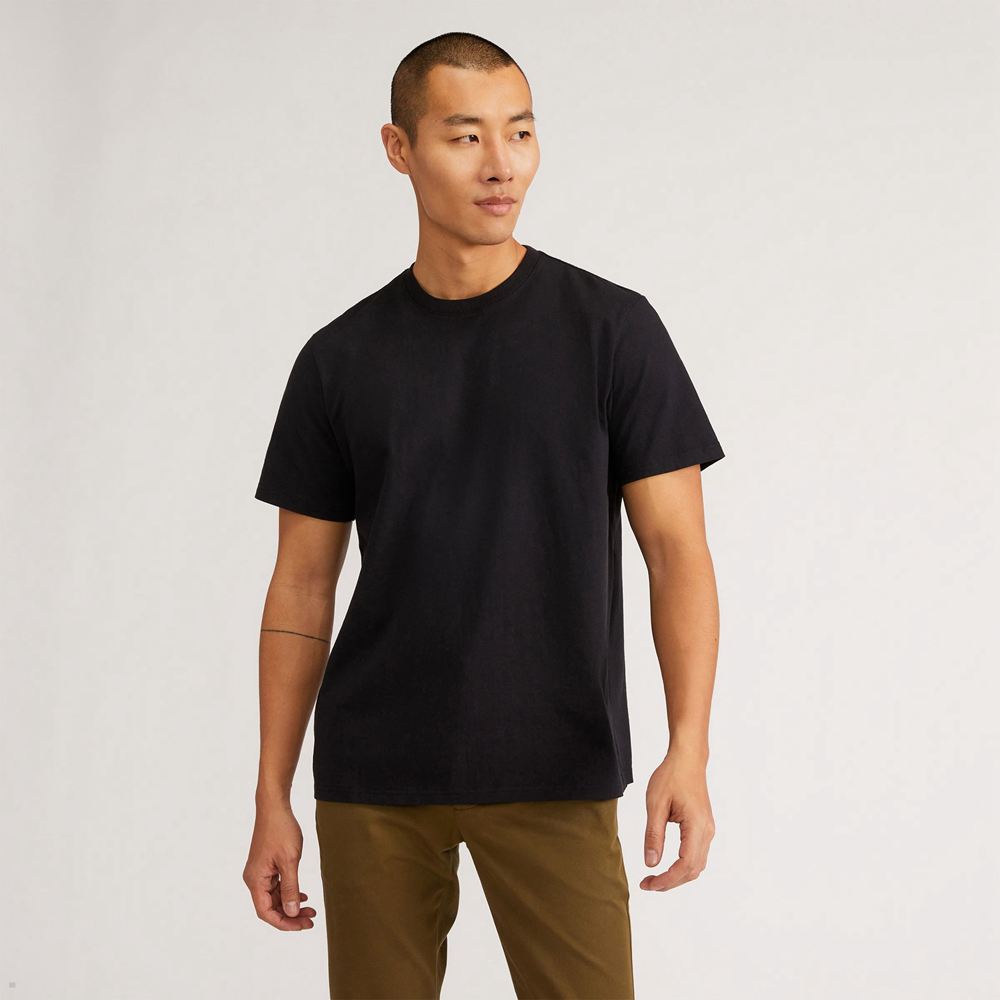 T Shirts Everlane The Premium-Weight Crew Noir Homme | QZE-53342925