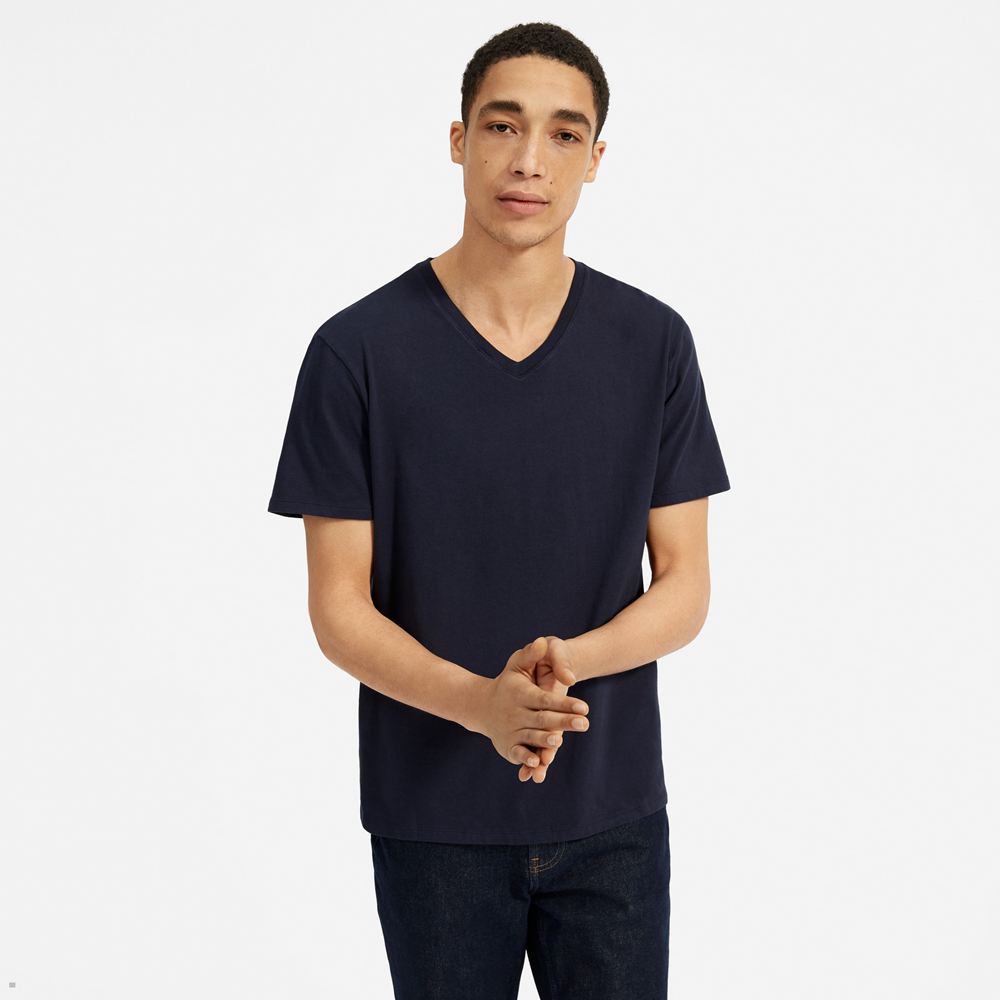 T Shirts Everlane The Organic Coton V-Neck Bleu Marine Homme | CYO-16598191