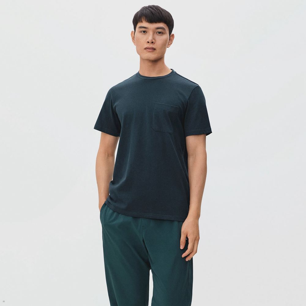 T Shirts Everlane The Organic Coton Pocket Bleu Marine Homme | URJ-43615587