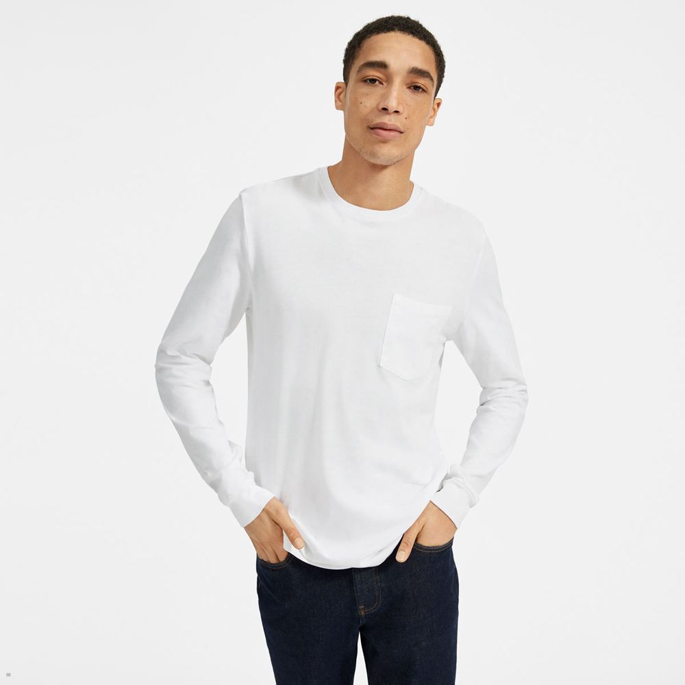 T Shirts Everlane The Organic Coton Long-Sleeve Pocket Blanche Homme | WRR-60132543