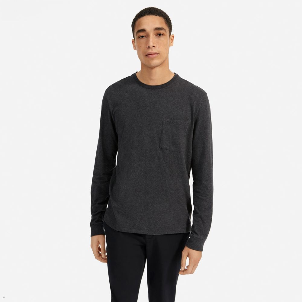 T Shirts Everlane The Organic Coton Long-Sleeve Pocket Grise Foncé Homme | BRX-61666329