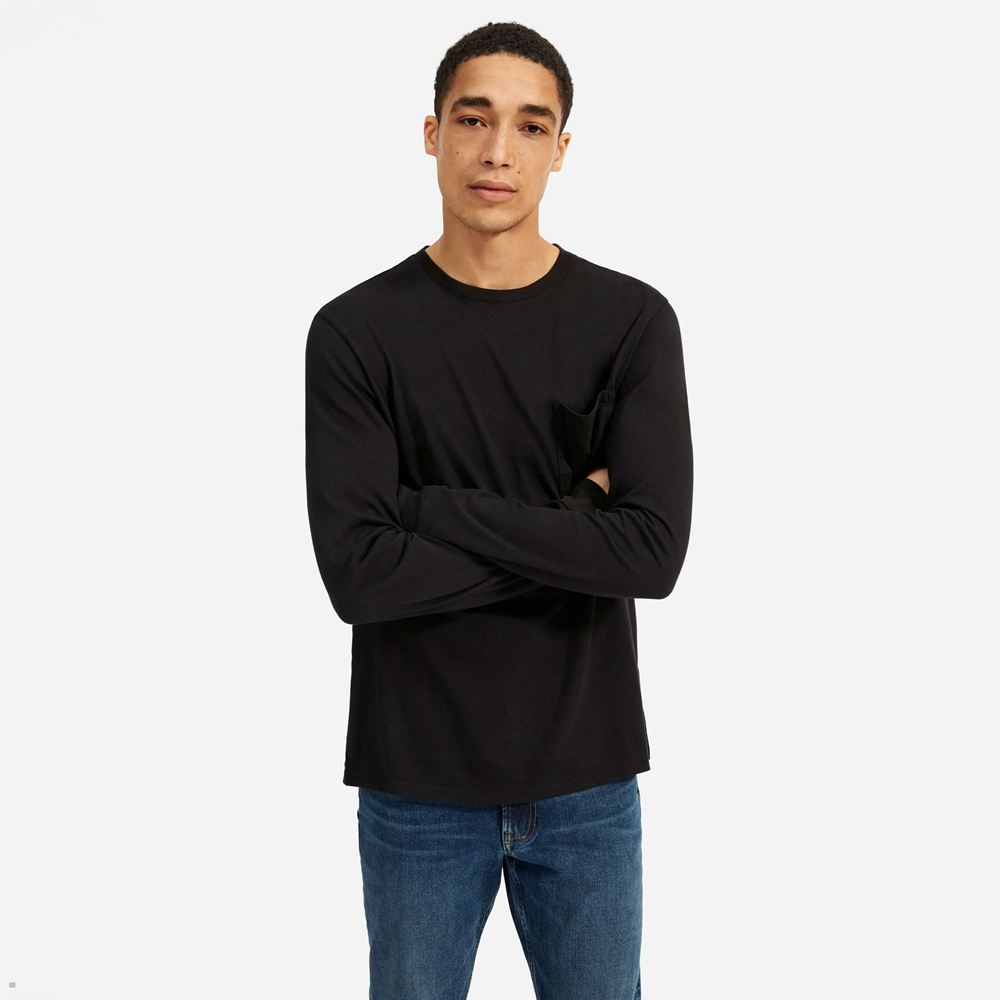 T Shirts Everlane The Organic Coton Long-Sleeve Pocket Noir Homme | EQV-98744286