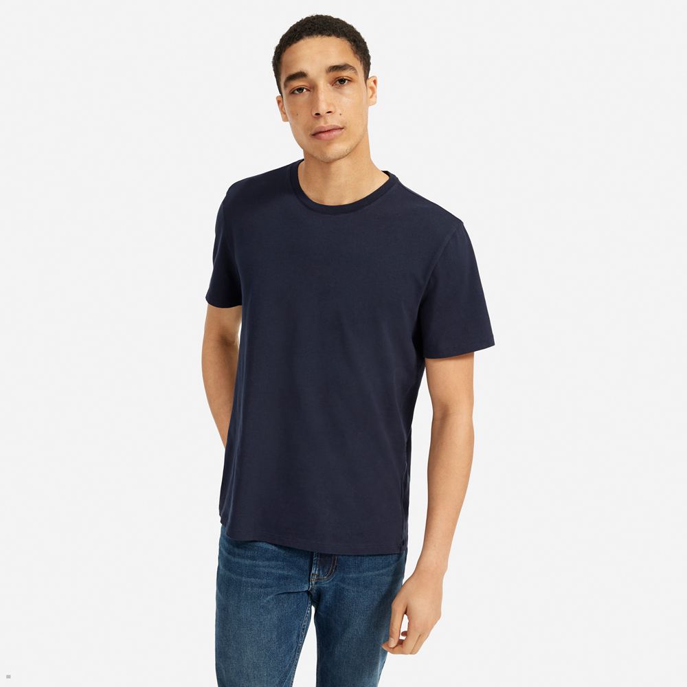 T Shirts Everlane The Organic Coton Crew Bleu Marine Homme | XLB-03199687