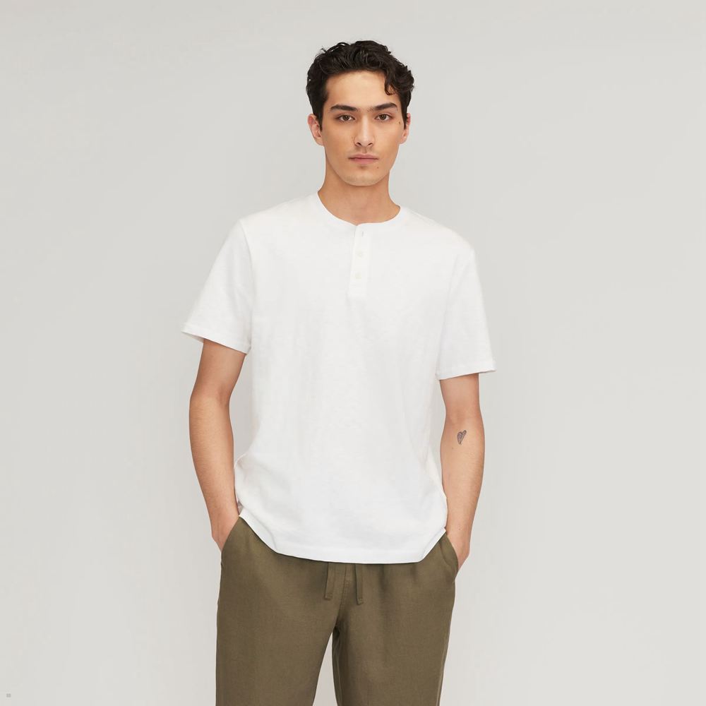 T Shirts Everlane The Good Earth Coton Slub Henley Blanche Homme | MXX-56849071