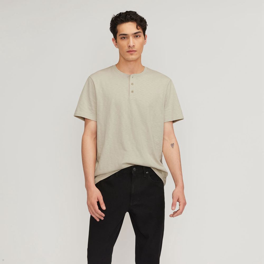 T Shirts Everlane The Good Earth Coton Slub Henley Beige Homme | ZEY-89963394