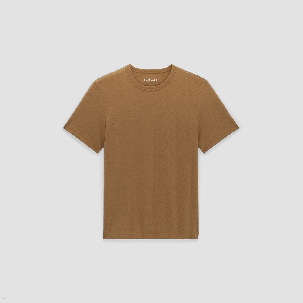 T Shirts Everlane The Good Earth Coton Slub Crew Marron Homme | GJJ-90589782