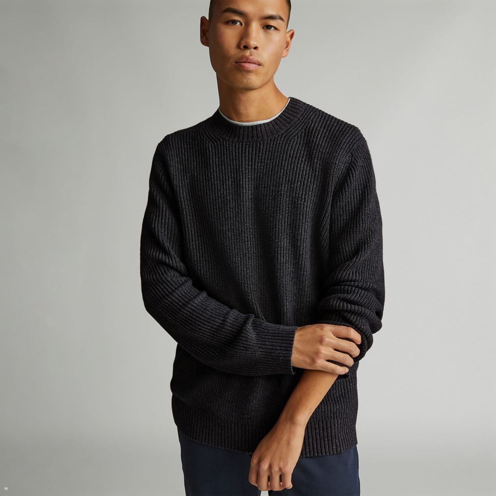 Chandails Everlane The No-Sweat Nervuré Crew Noir Homme | ODL-74450664