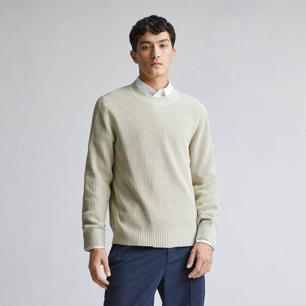 Chandails Everlane The No-Sweat Nervuré Crew Beige Homme | HFI-99559747