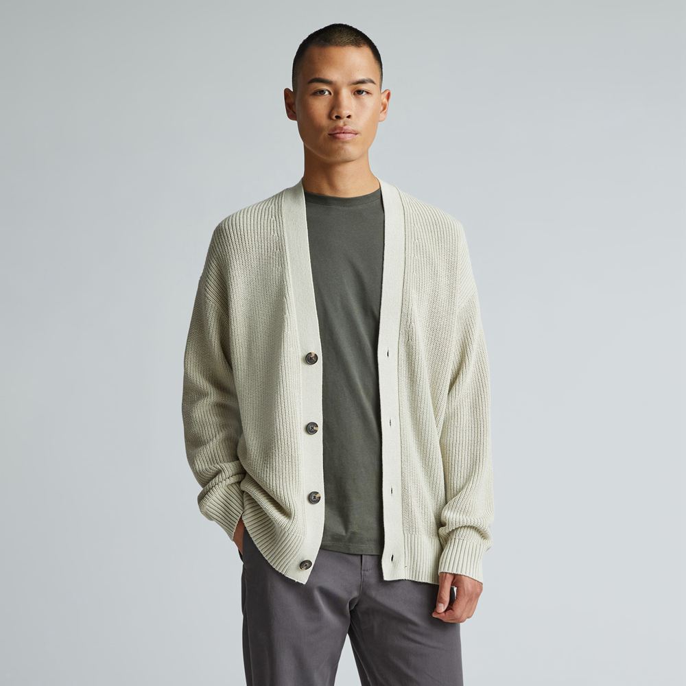 Chandails Everlane The No-Sweat Nervuré Cardigan Beige Homme | ACM-79161167