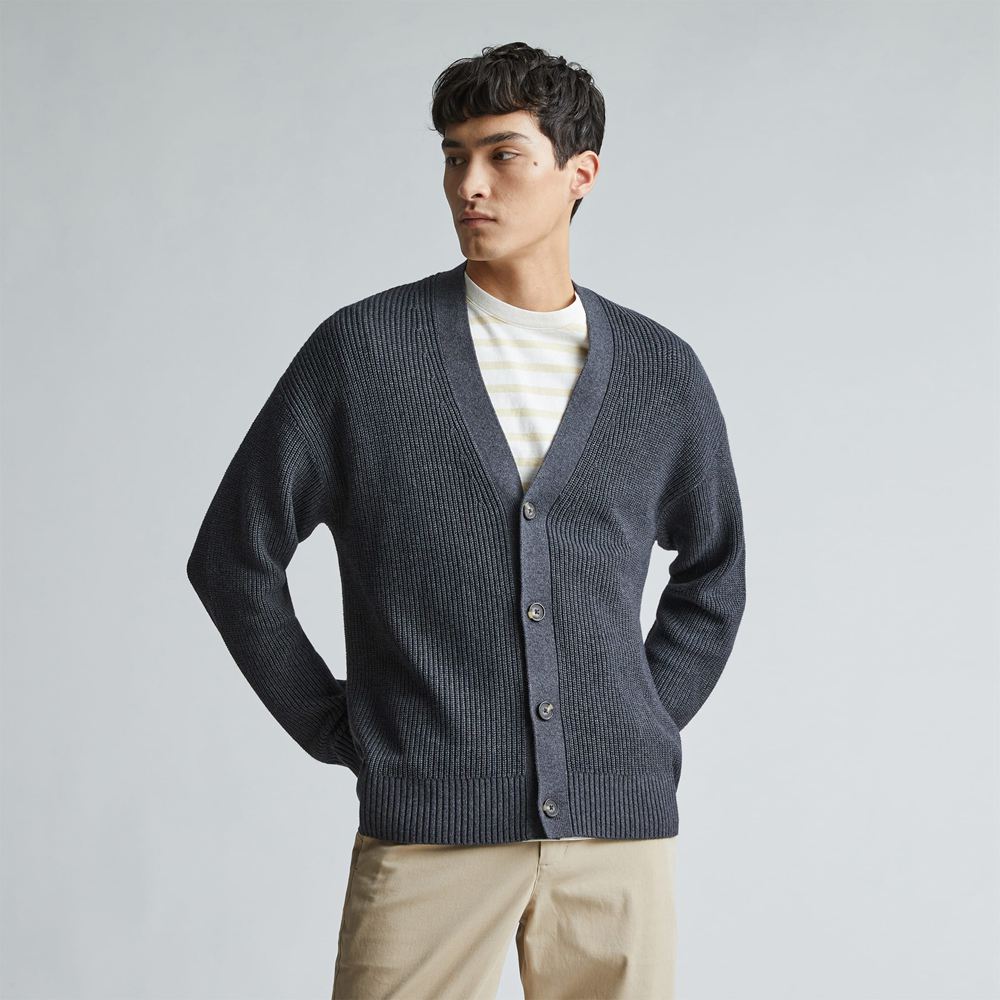 Chandails Everlane The No-Sweat Nervuré Cardigan Grise Homme | DKP-05141373