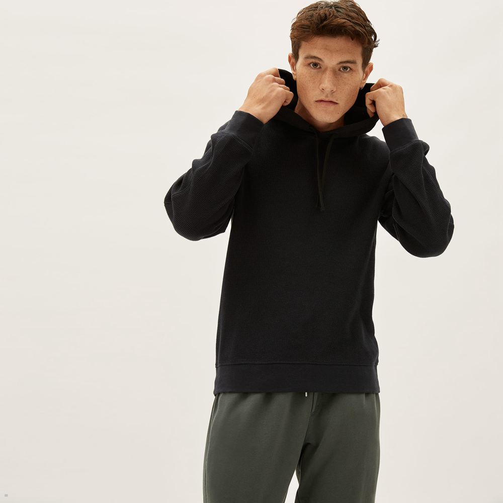 Sweat à Capuche Everlane The Waffle-Knit Noir Homme | KKQ-79597796