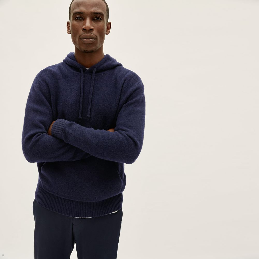 Sweat à Capuche Everlane The Felted Merino Bleu Marine Homme | CHB-04272431