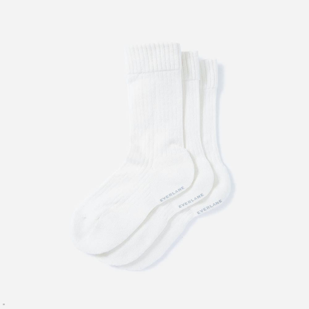 Chaussettes Everlane The Organic Coton Nervuré Crew 3-Pack Blanche Homme | LUG-00713747