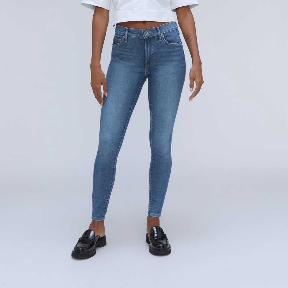 Jean Everlane The Mid-Rise Mince Stretch Bleu Femme | WKB-31971135